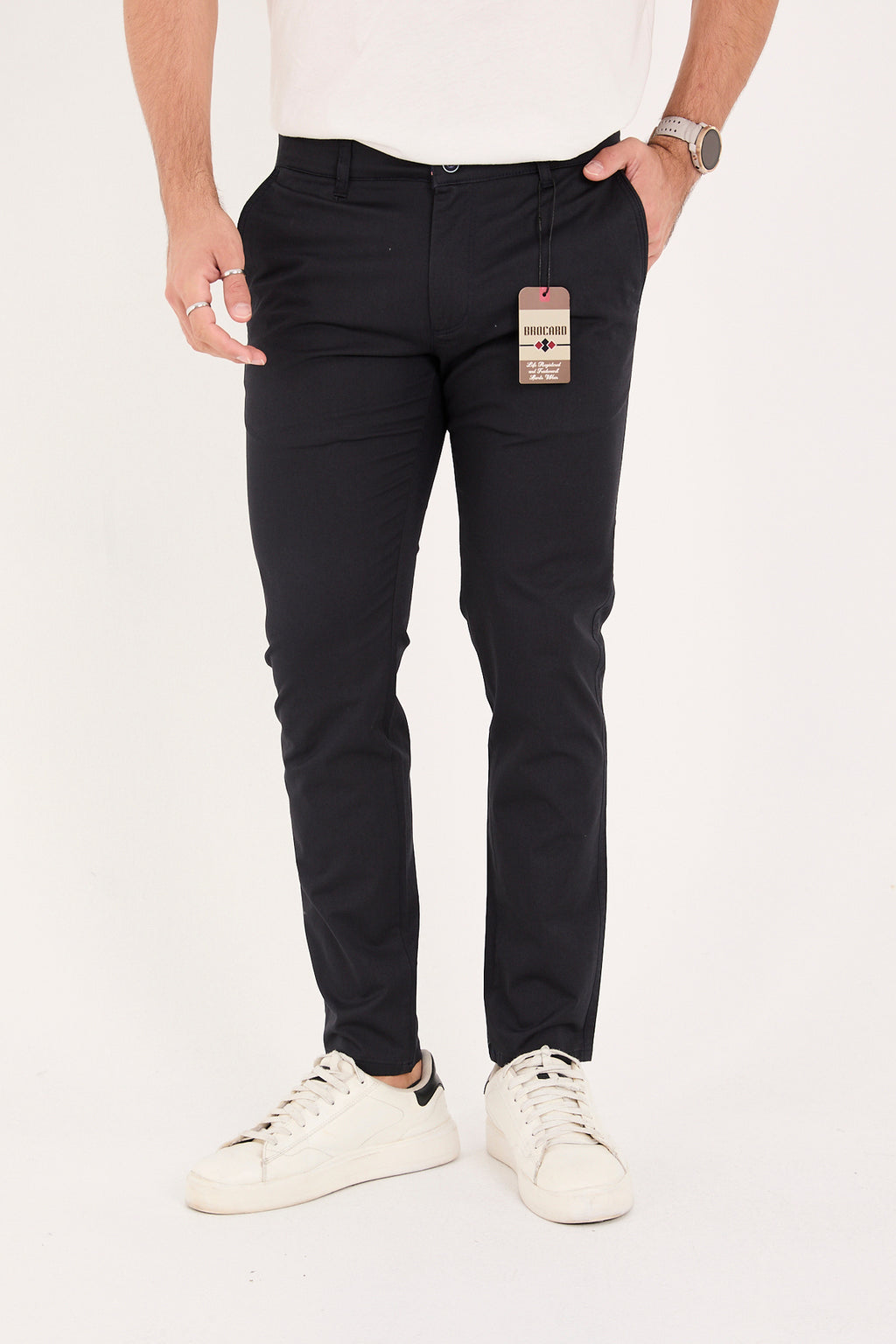 Erkek Slim Fit Dar Kesim Likralı Pamuklu Chino Kanvas Pantolon - Lacivert