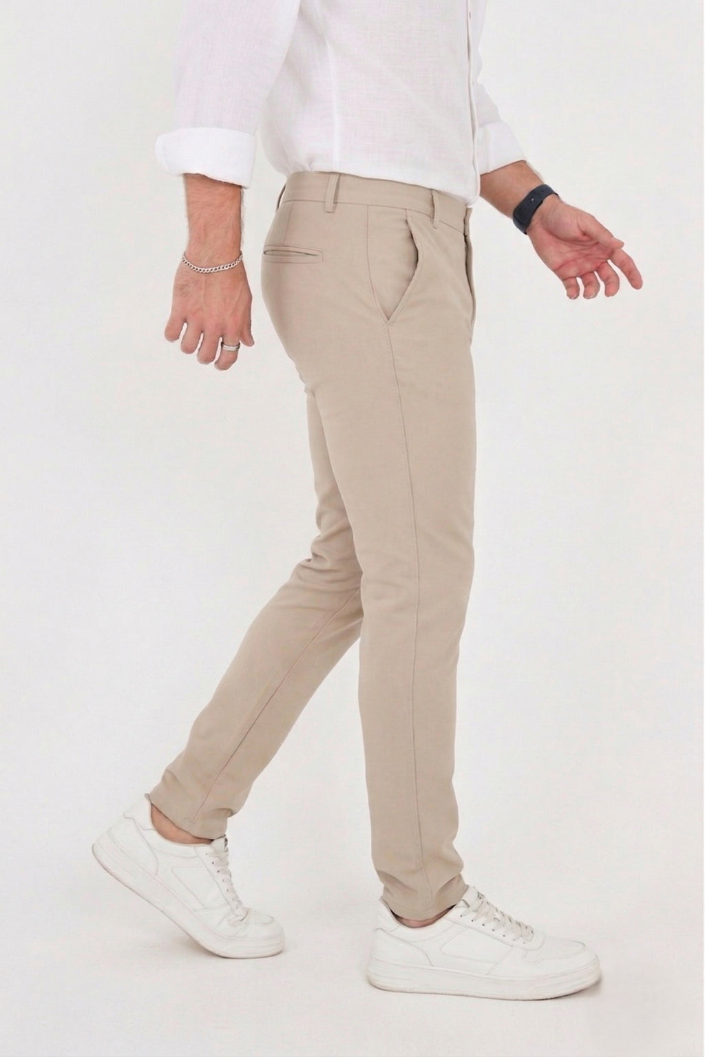 Erkek Comfort Slim Fit Esnek Dokuma Kumaş Pantolon - Bej