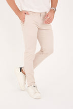 Erkek Slim Fit Dar Kesim Likralı Pamuklu Chino Kanvas Pantolon - Bej