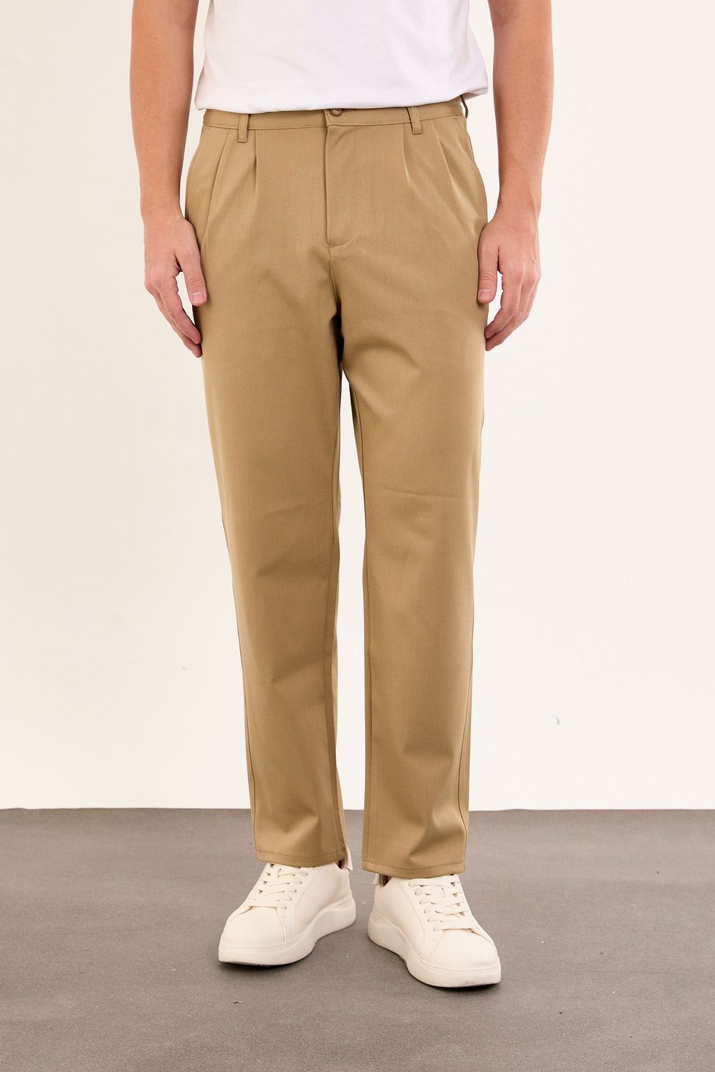 Erkek Kışlık Baggy Likralı Kumaş Pantolon - Vizon