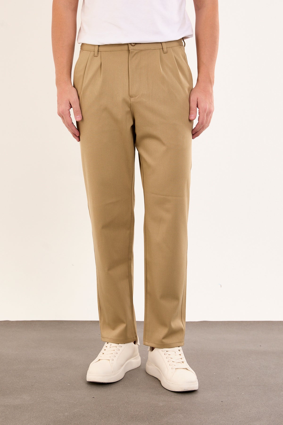 Erkek Kışlık Baggy Likralı Kumaş Pantolon - Vizon