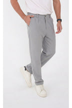 Erkek Çizgili Gofre Baggy Pantolon - Gri