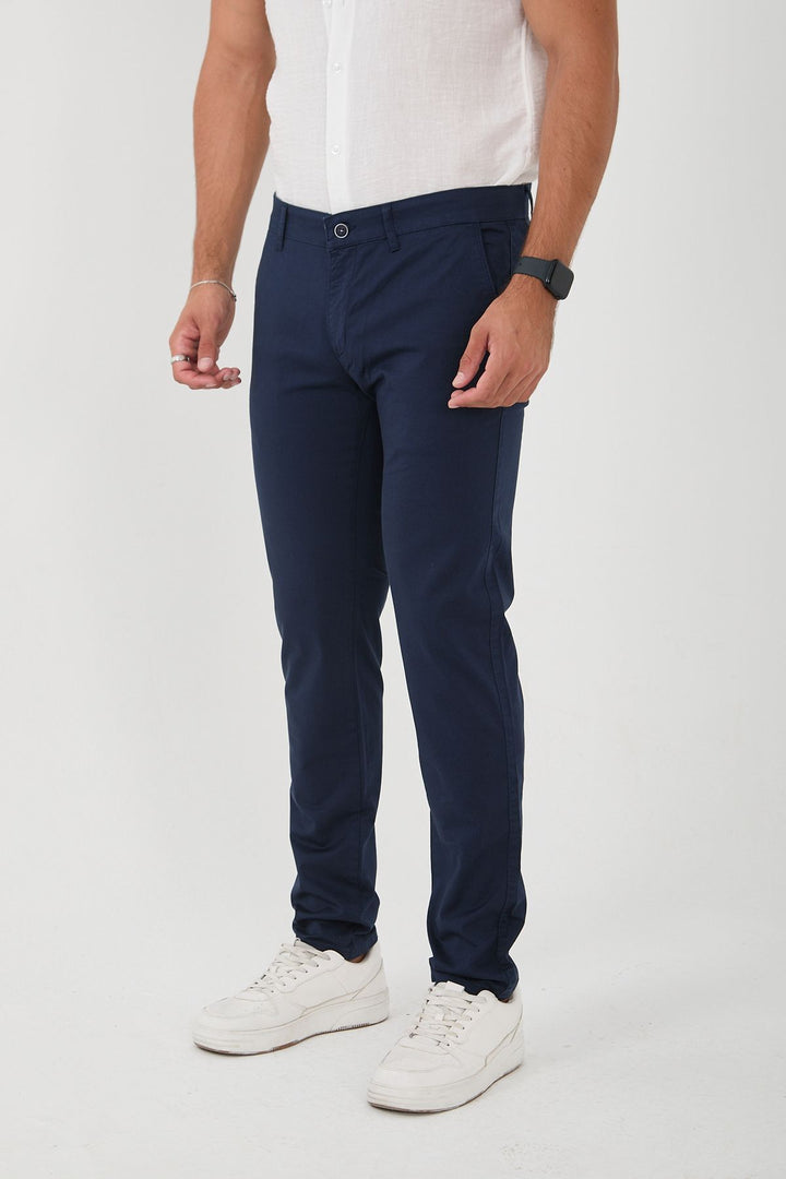 Erkek Likralı Slim Fit Chino Pantolon - Lacivert
