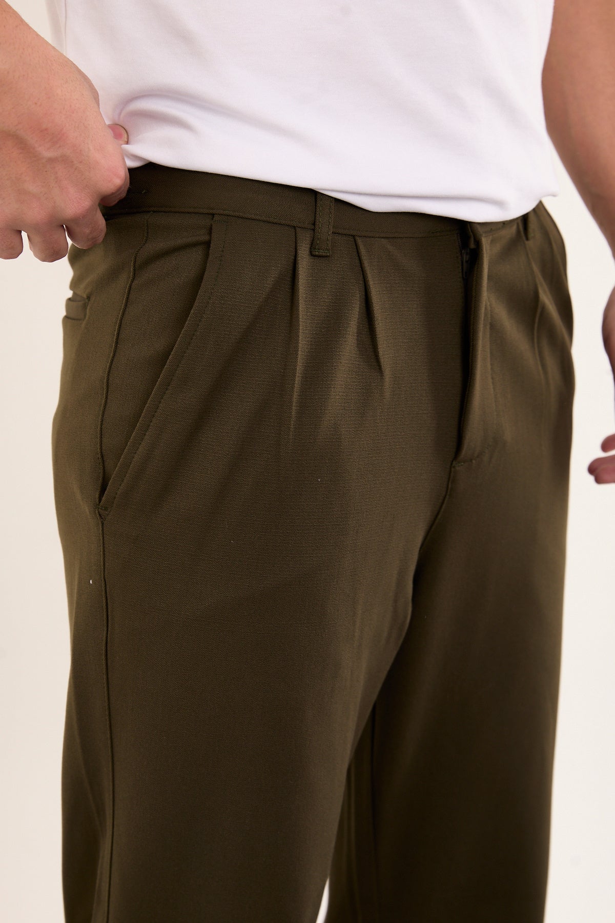 Erkek Kışlık Baggy Likralı Kumaş Pantolon - Haki