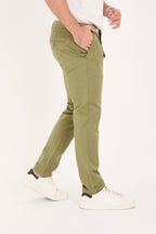 Erkek Slim Fit Dar Kesim Likralı Pamuklu Chino Kanvas Pantolon - Haki