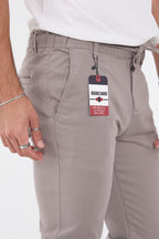 Erkek Mevsimlik Jogger Slim Fit Bel Yarım Lastikli Likralı Keten Pantolon - Gri