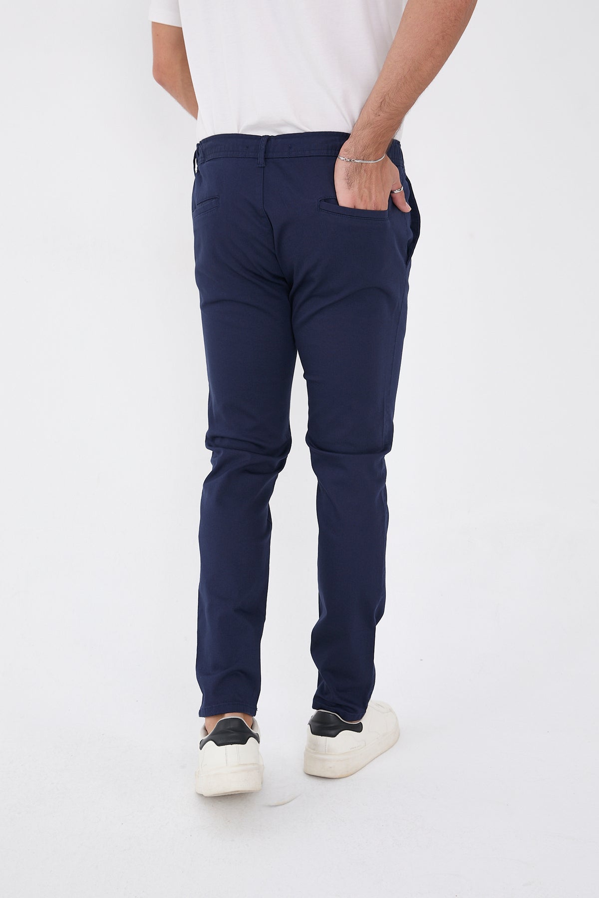 Erkek Mevsimlik Jogger Slim Fit Bel Yarım Lastikli Likralı Keten Pantolon - Lacivert