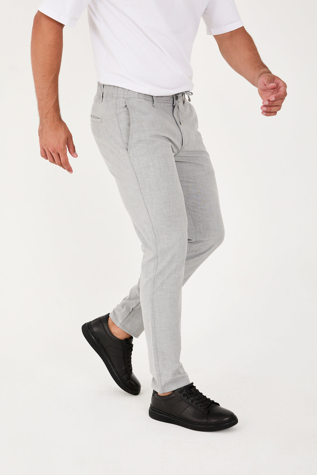 Erkek Jogger Slim Fit Bel Yarım Lastikli Likralı Kumaş Pantolon - Gri