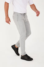 Erkek Jogger Slim Fit Bel Yarım Lastikli Likralı Kumaş Pantolon - Gri