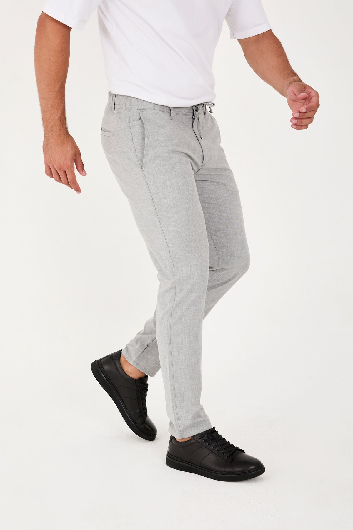 Erkek Jogger Slim Fit Bel Yarım Lastikli Likralı Kumaş Pantolon - Gri