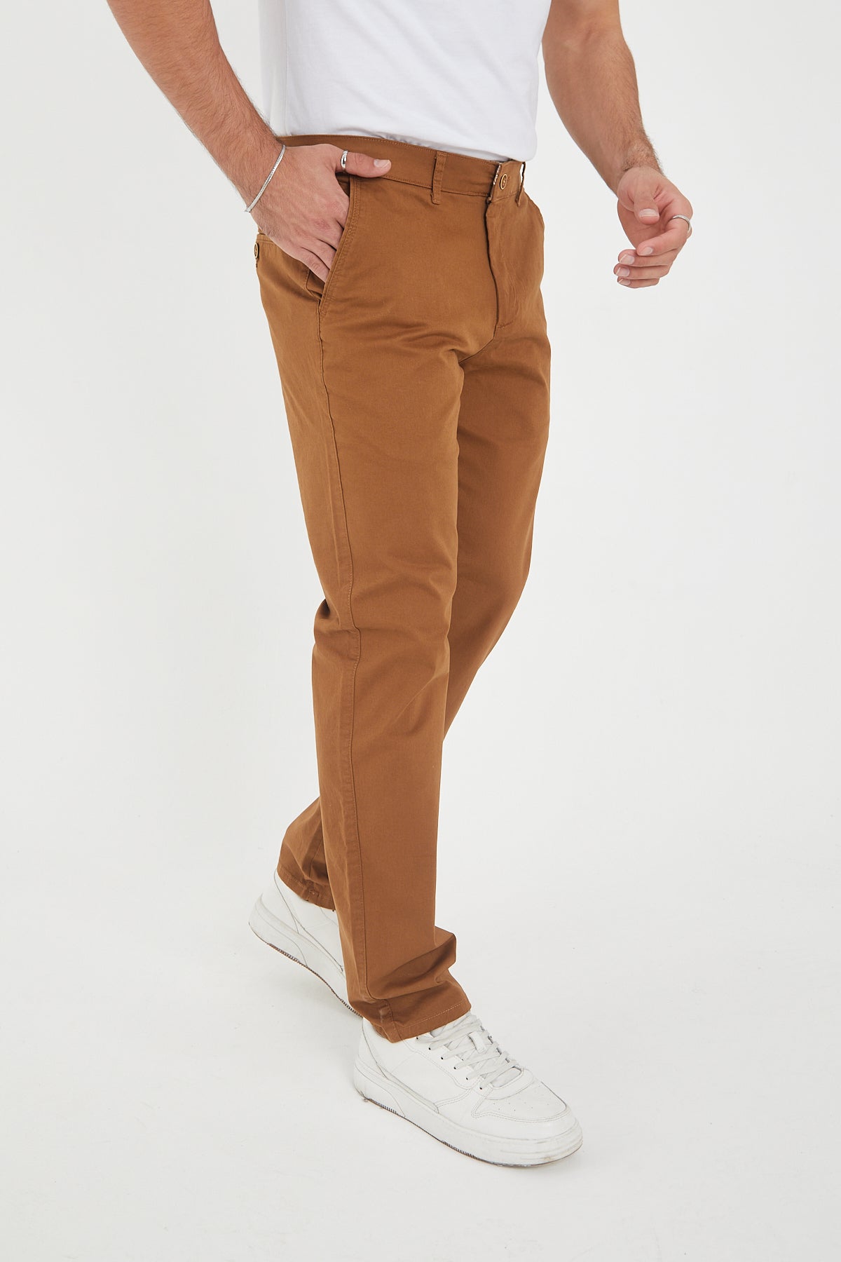 Erkek Kışlık Regular Fit Likralı Gabardin Chino Pantolon - Camel