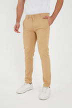 Erkek Kışlık Slim Fit Likralı Chino Pantolon - Bej
