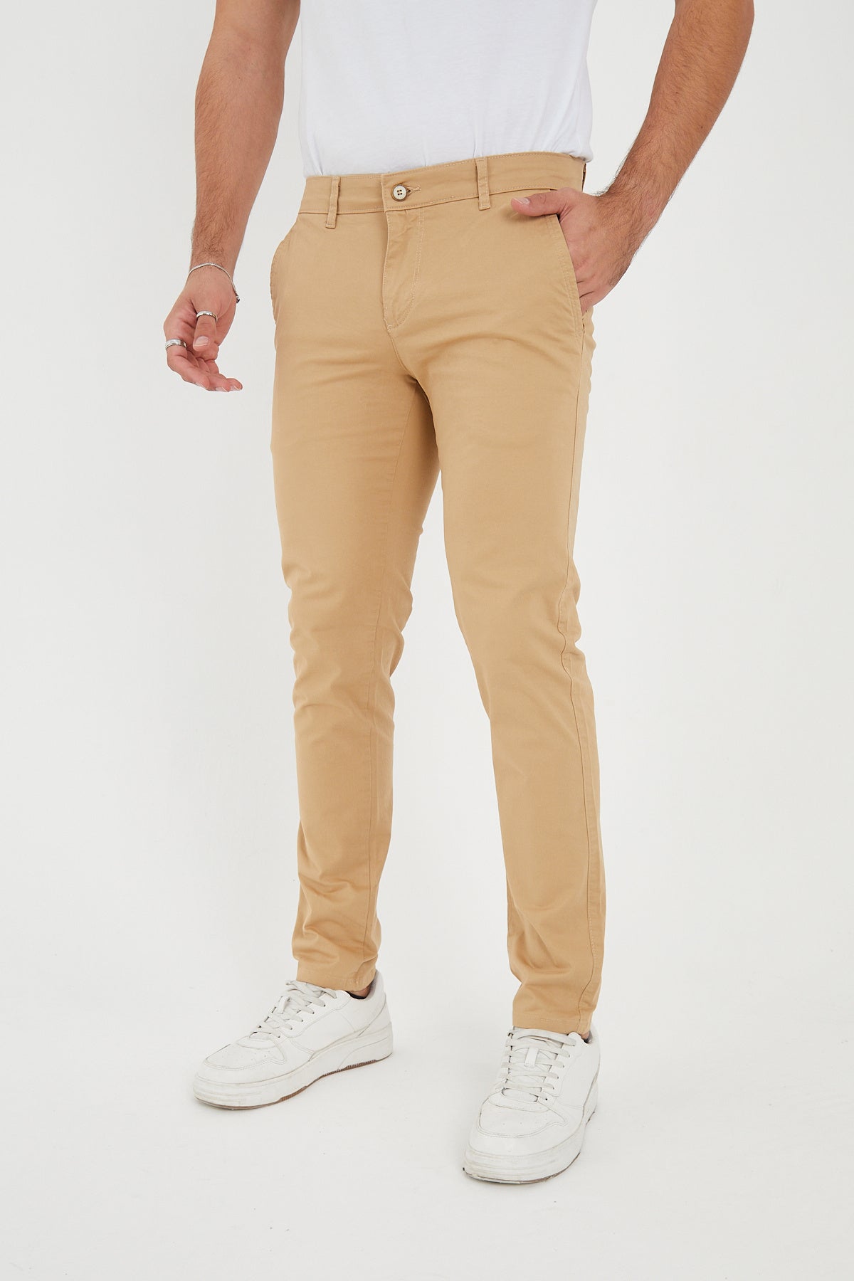 Erkek Kışlık Slim Fit Likralı Chino Pantolon - Bej