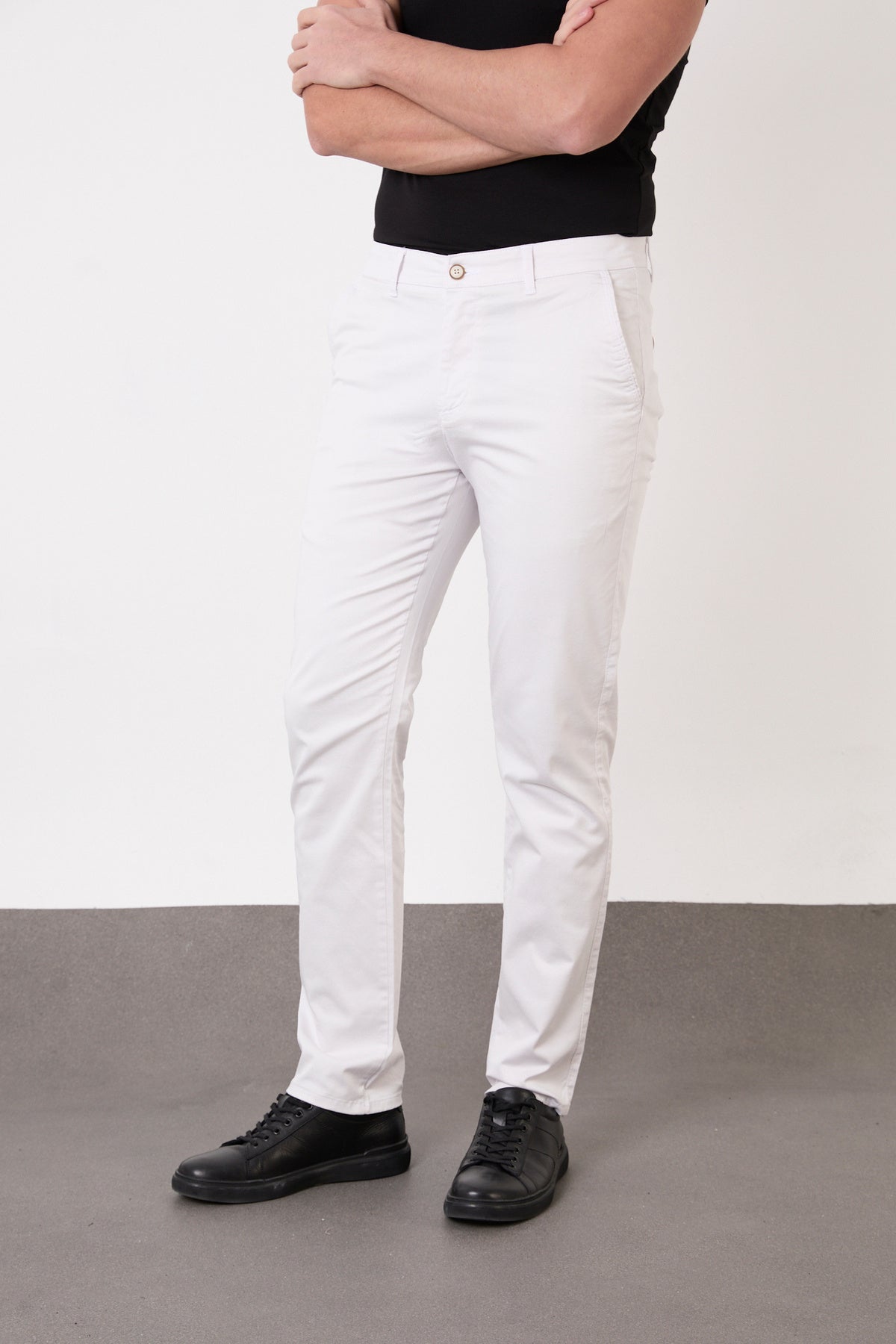 Erkek Regular Fit Geniş Kesim Likralı Pamuklu Chino Kanvas Pantolon - Taş
