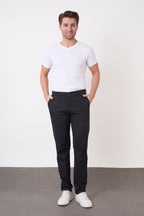 Erkek Regular Fit Geniş Kesim Likralı Pamuklu Chino Kanvas Pantolon - Lacivert