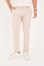 Erkek Slim Fit Dar Kesim Likralı Pamuklu Chino Kanvas Pantolon - Bej