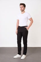 Erkek Regular Fit Geniş Kesim Likralı Pamuklu Chino Kanvas Pantolon - Siyah