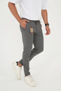 Erkek Jogger Slim Fit Bel Yarım Lastikli Duble Paça Kumaş Pantolon - Koyu Gri