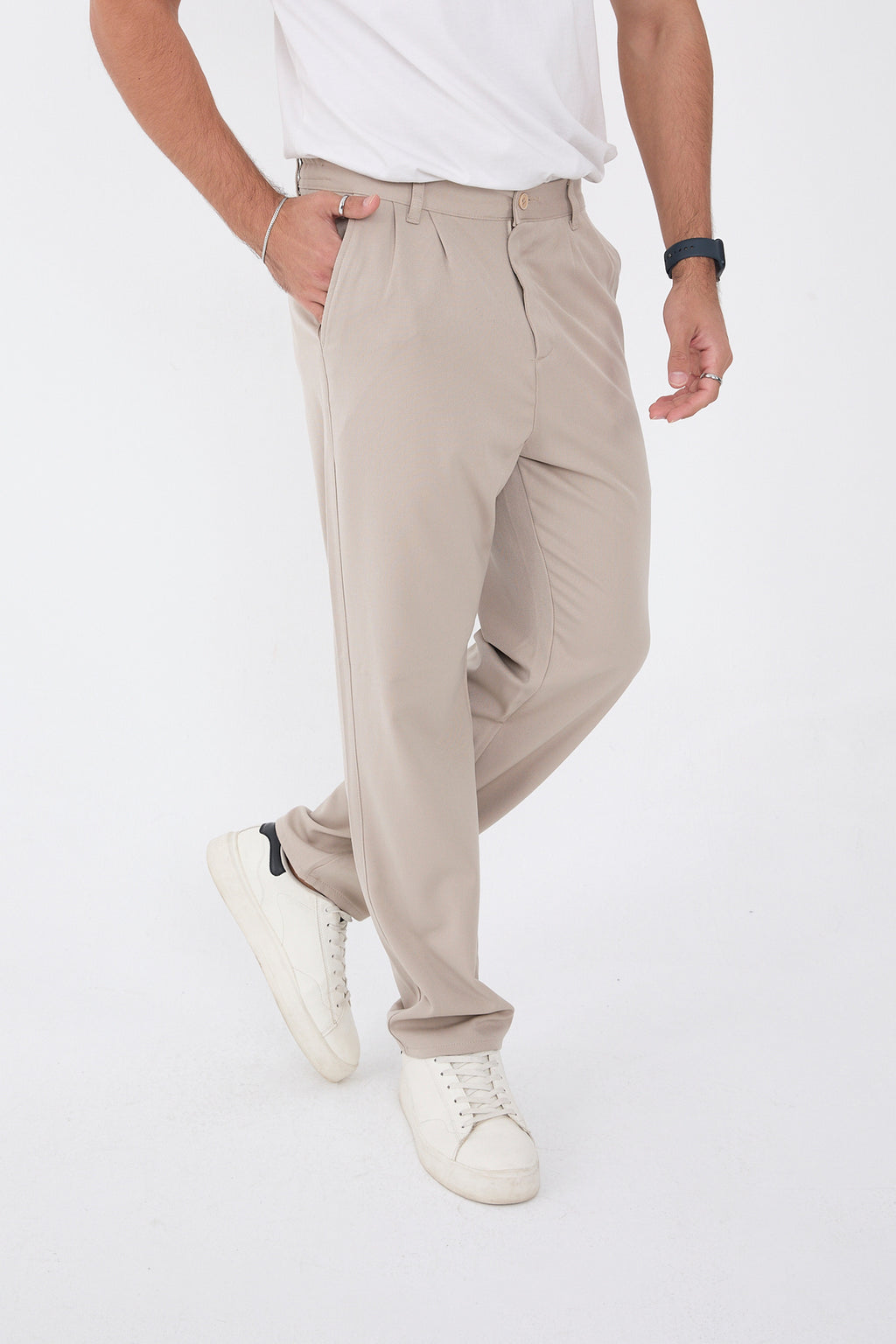 Erkek Kışlık Baggy Likralı Kumaş Pantolon - Bej