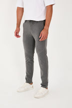 Erkek Jogger Slim Fit Bel Yarım Lastikli Likralı Kumaş Pantolon - Koyu Gri