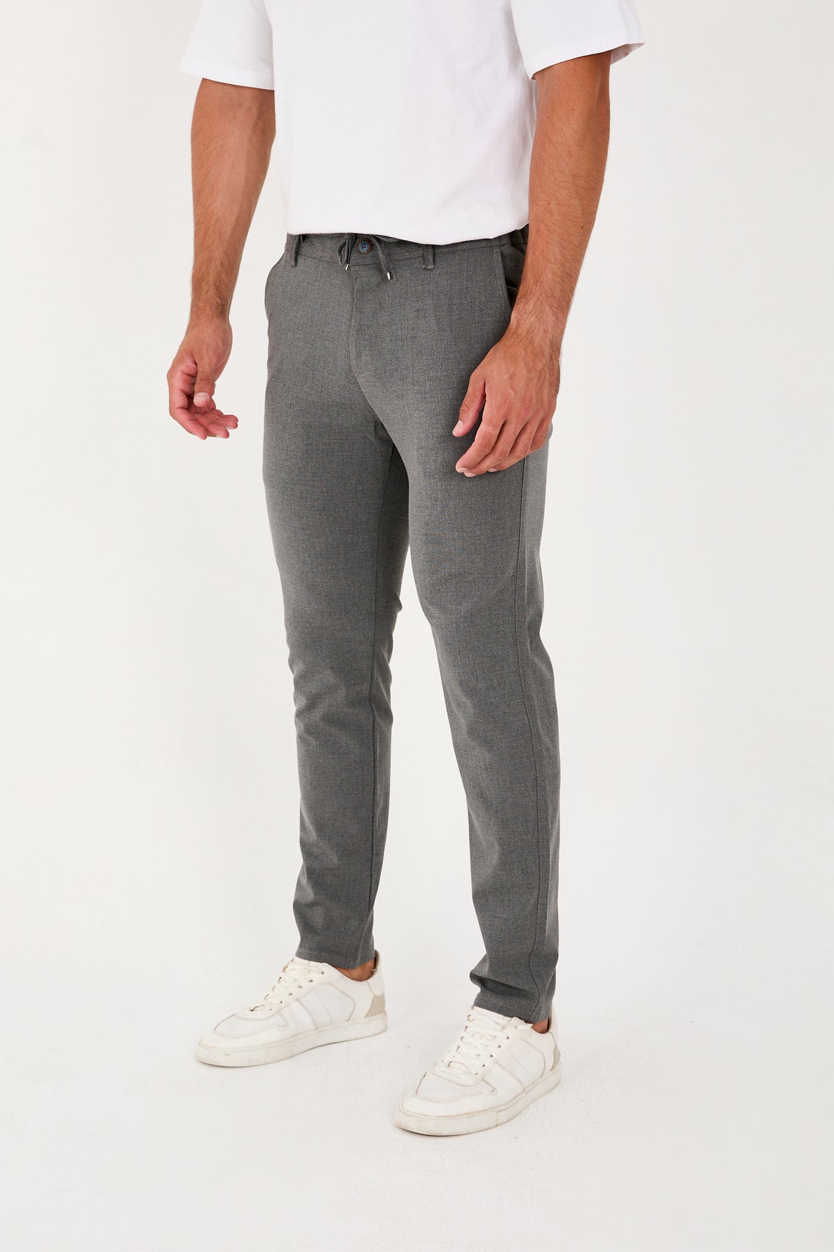 Erkek Jogger Slim Fit Bel Yarım Lastikli Likralı Kumaş Pantolon - Koyu Gri