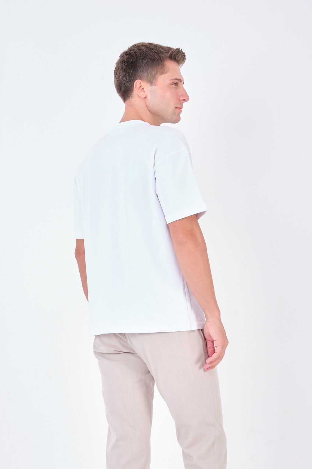 Erkek Rahat Kalıp Premium Basic Tişört - Beyaz