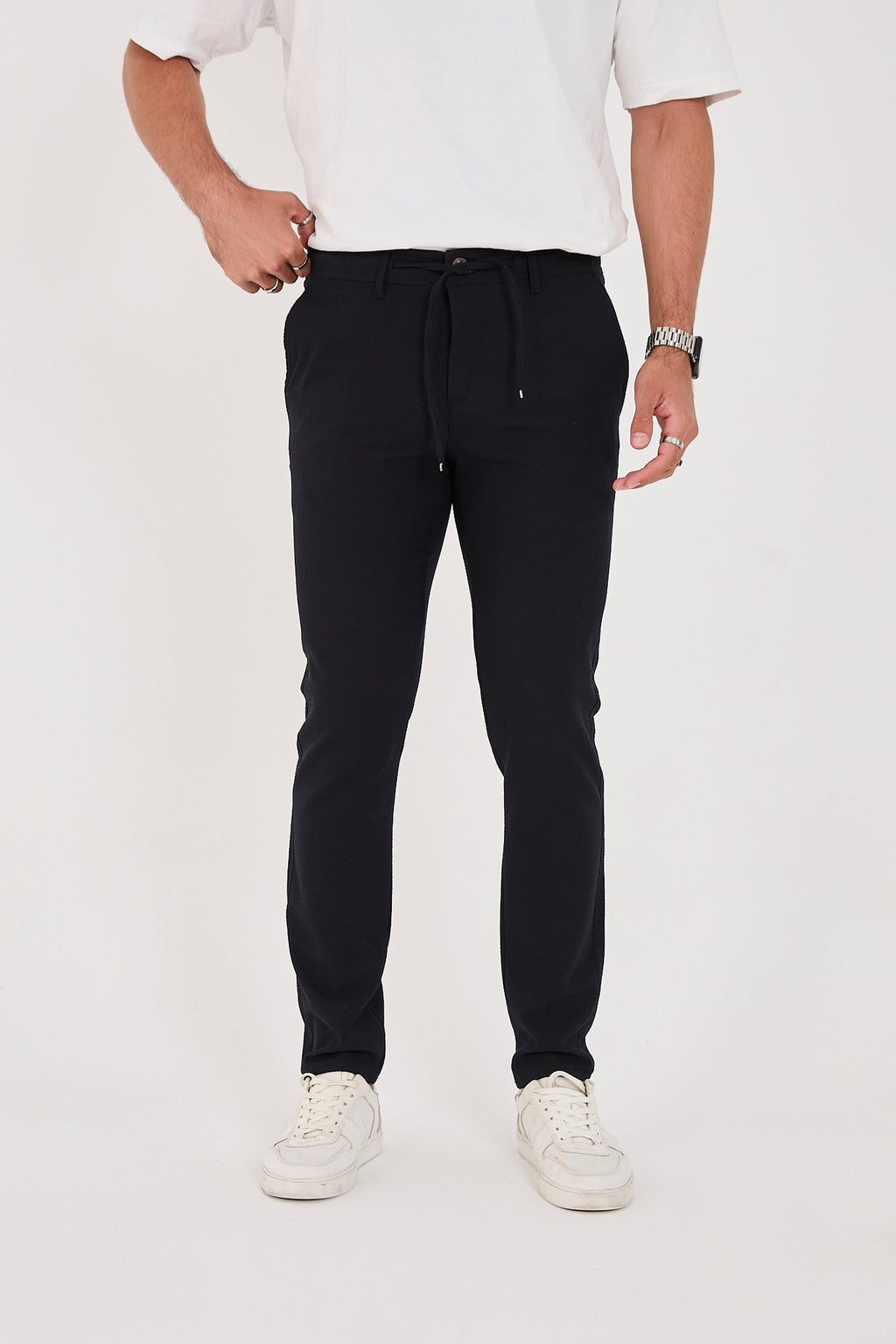 Erkek Gofre Kumaş Likralı Jogger Slim Fit Pantolon - Lacivert