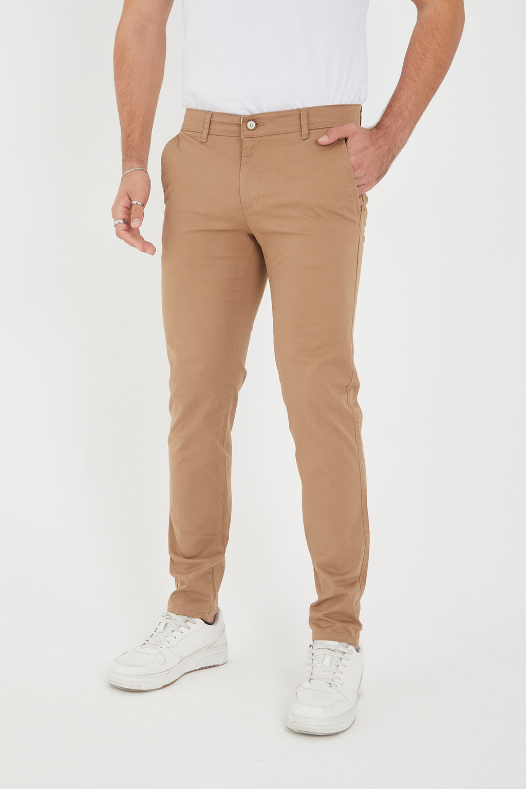 Erkek Kışlık Slim Fit Likralı Chino Pantolon - Vizon