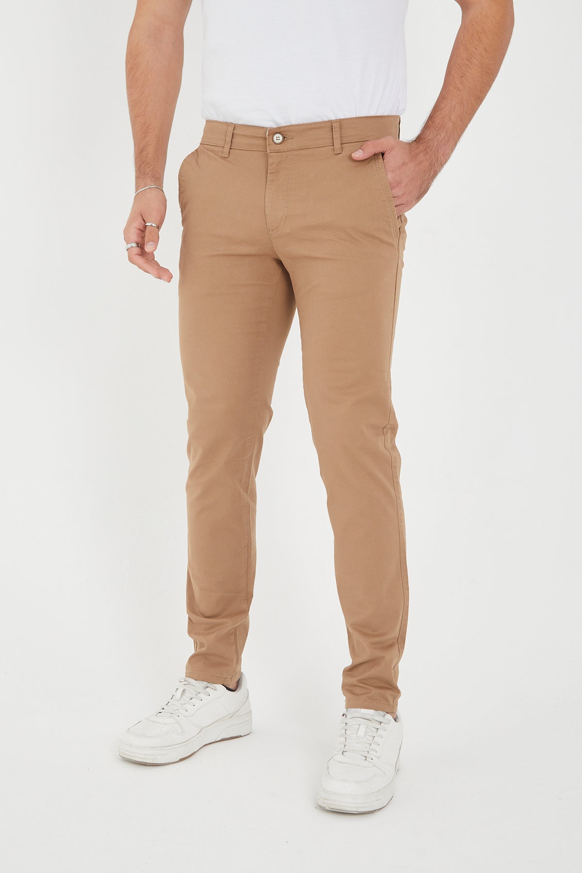 Erkek Kışlık Slim Fit Likralı Chino Pantolon - Vizon