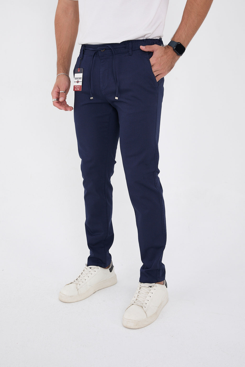 Erkek Mevsimlik Jogger Slim Fit Bel Yarım Lastikli Likralı Keten Pantolon - Lacivert