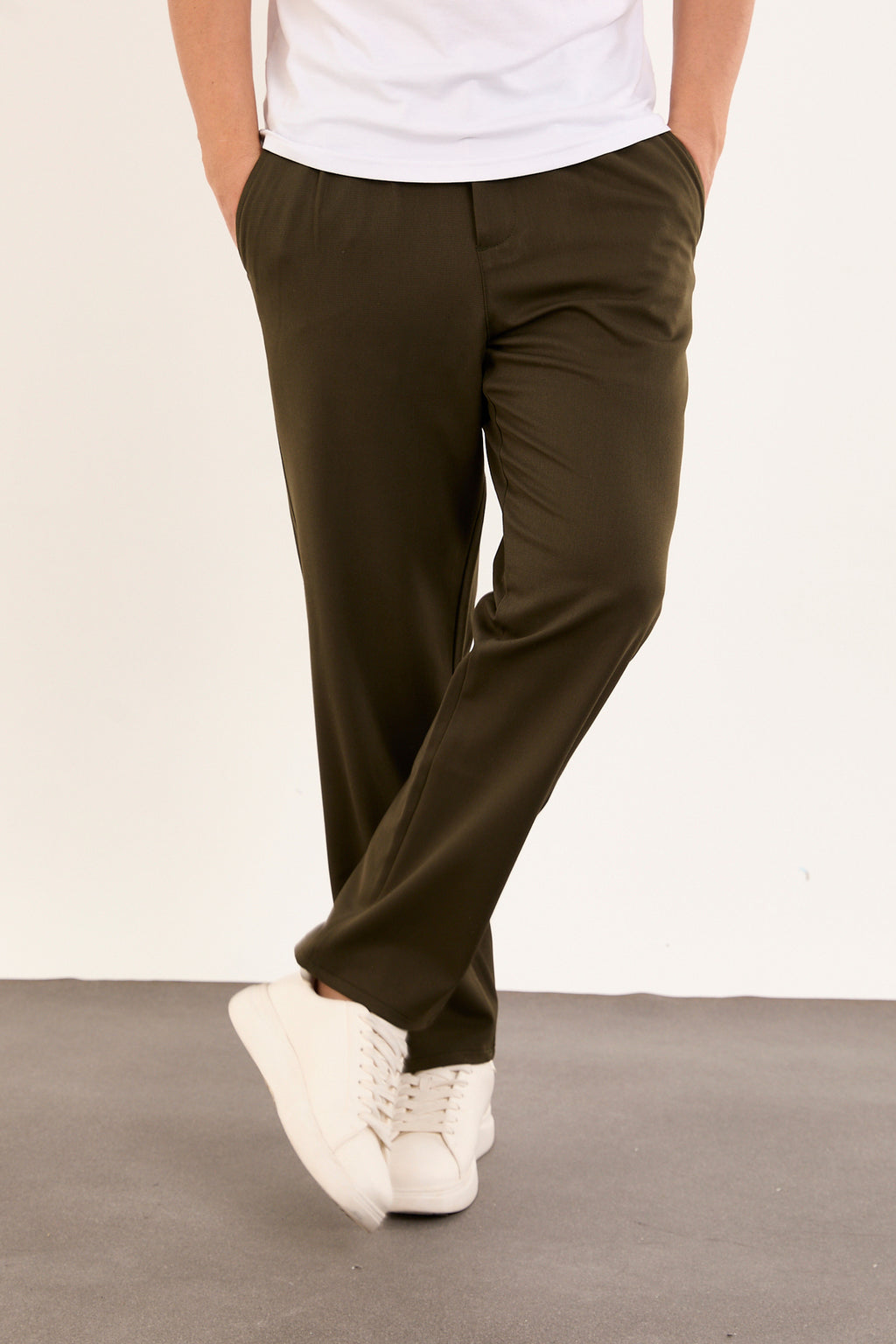 Erkek Kışlık Baggy Likralı Kumaş Pantolon - Haki