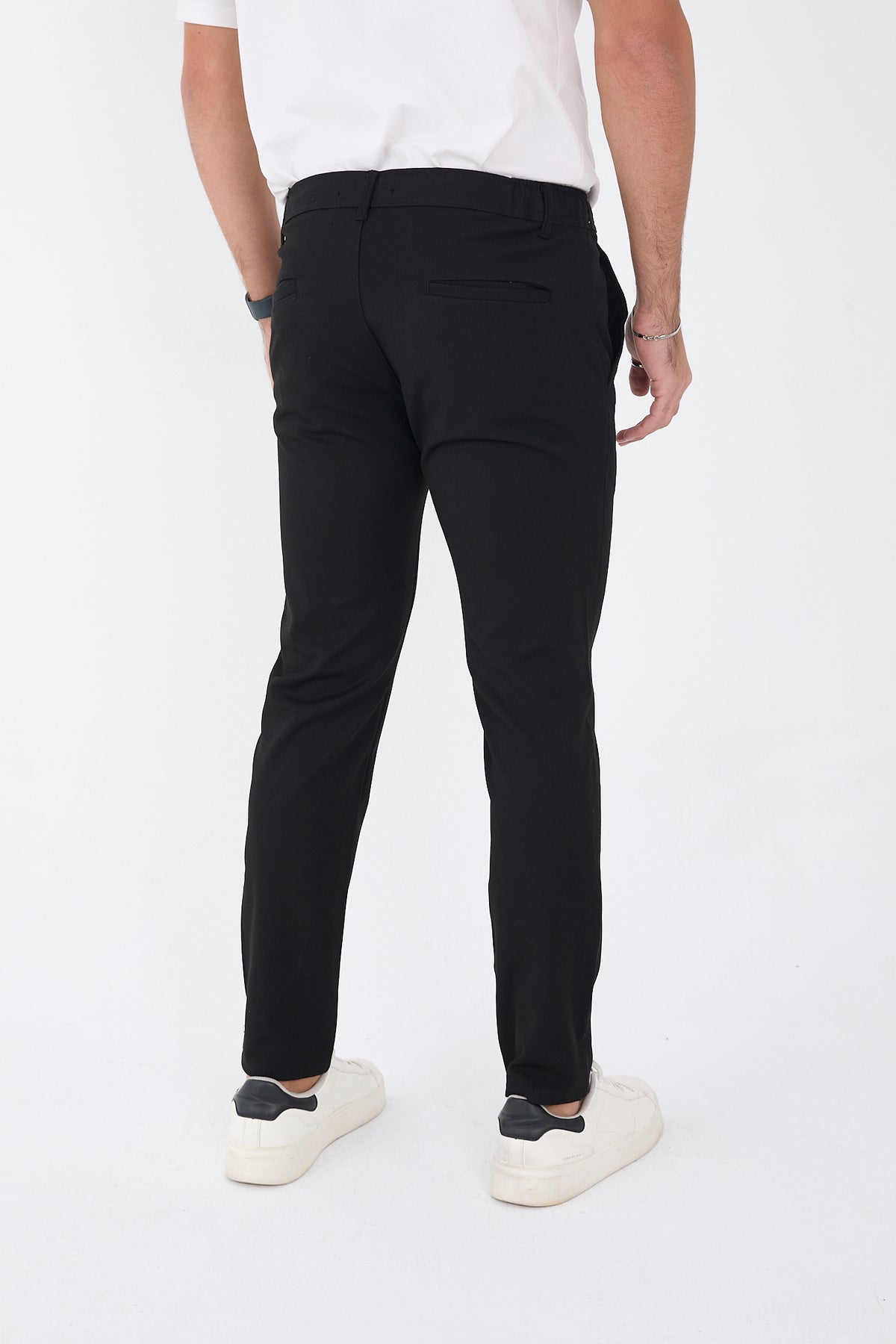 Erkek Kışlık Jogger Slim Fit Bel Yarım Lastikli Kumaş Pantolon - Siyah