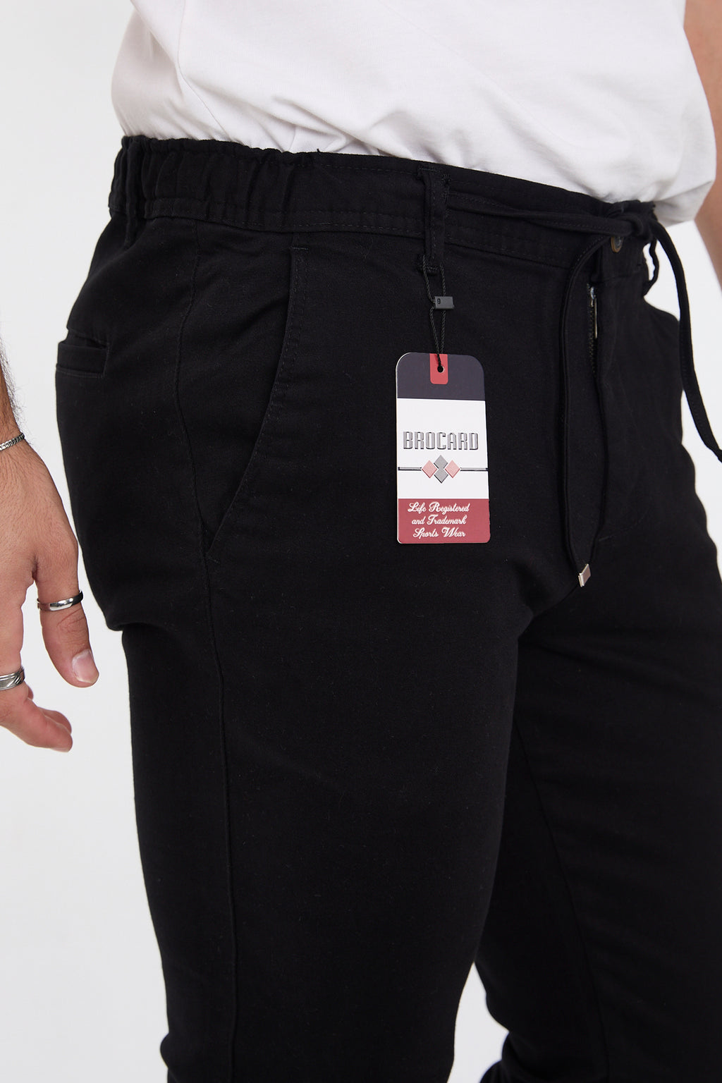 Erkek Mevsimlik Jogger Slim Fit Bel Yarım Lastikli Likralı Keten Pantolon - Siyah