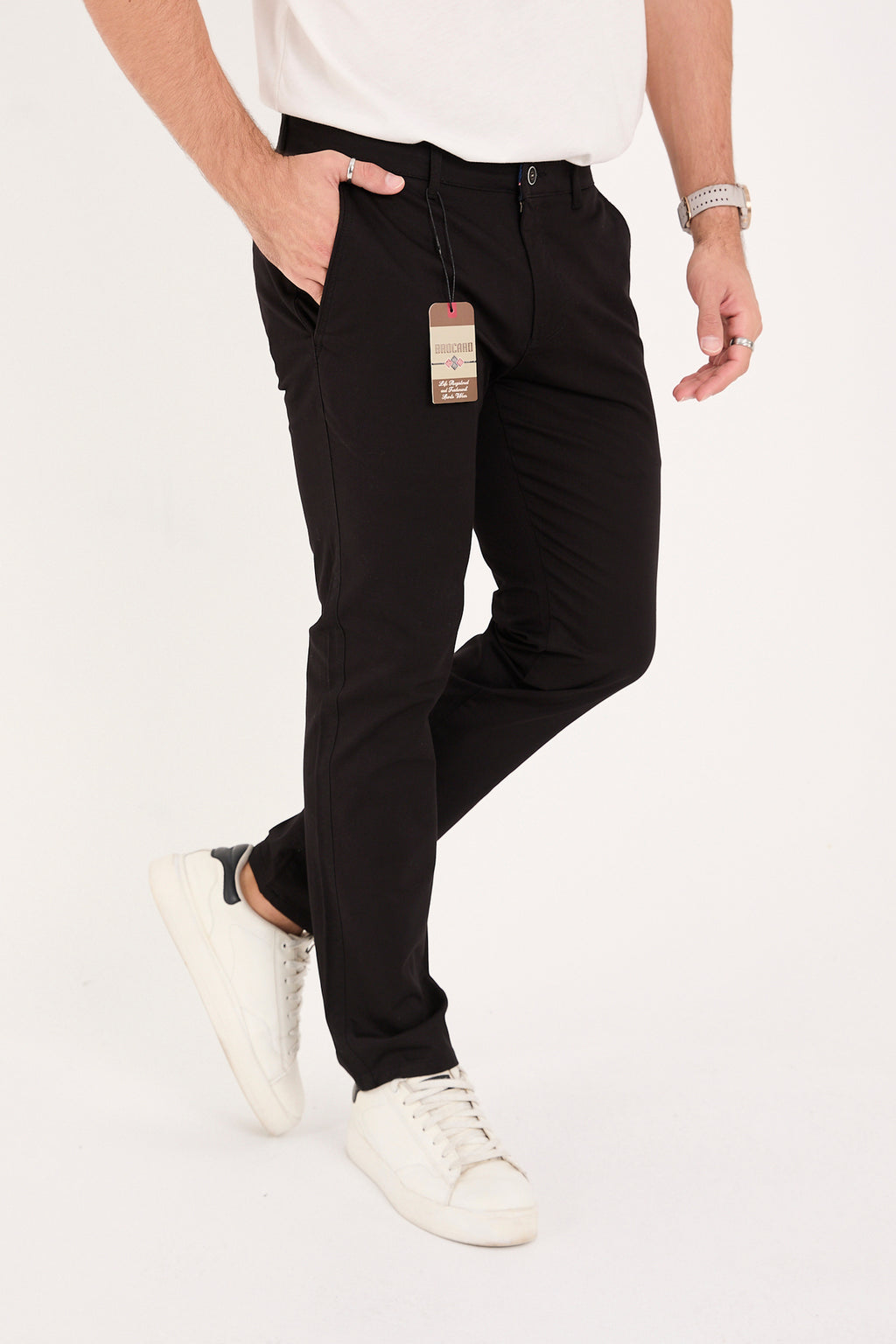 Erkek Slim Fit Dar Kesim Likralı Pamuklu Chino Kanvas Pantolon - Siyah