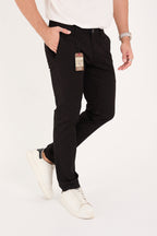 Erkek Slim Fit Dar Kesim Likralı Pamuklu Chino Kanvas Pantolon - Siyah