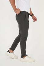 Erkek Jogger Slim Fit Bel Yarım Lastikli Duble Paça Kumaş Pantolon - Antrasit