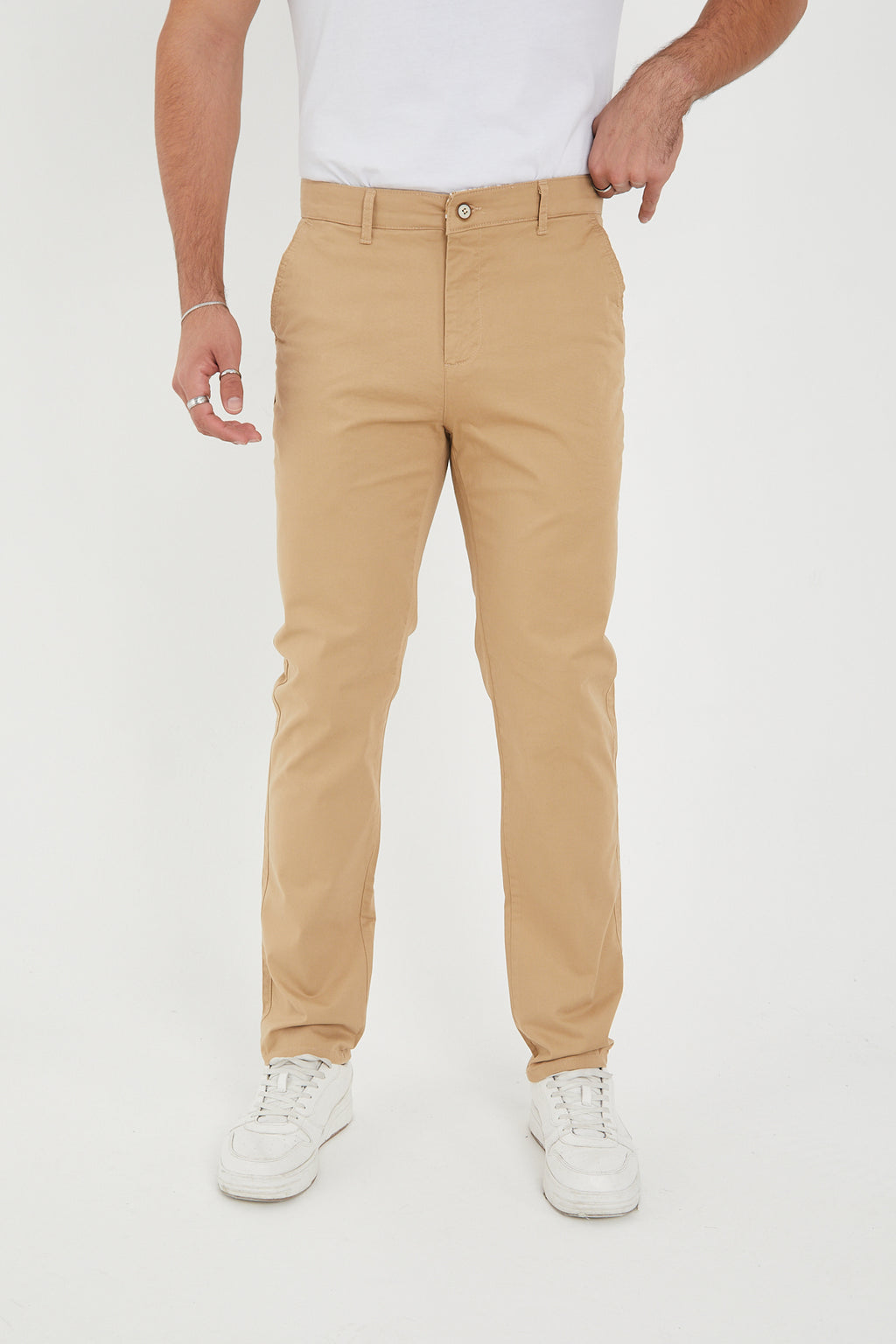 Erkek Kışlık Regular Fit Likralı Gabardin Chino Pantolon - Vizon