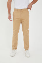 Erkek Kışlık Regular Fit Likralı Gabardin Chino Pantolon - Vizon