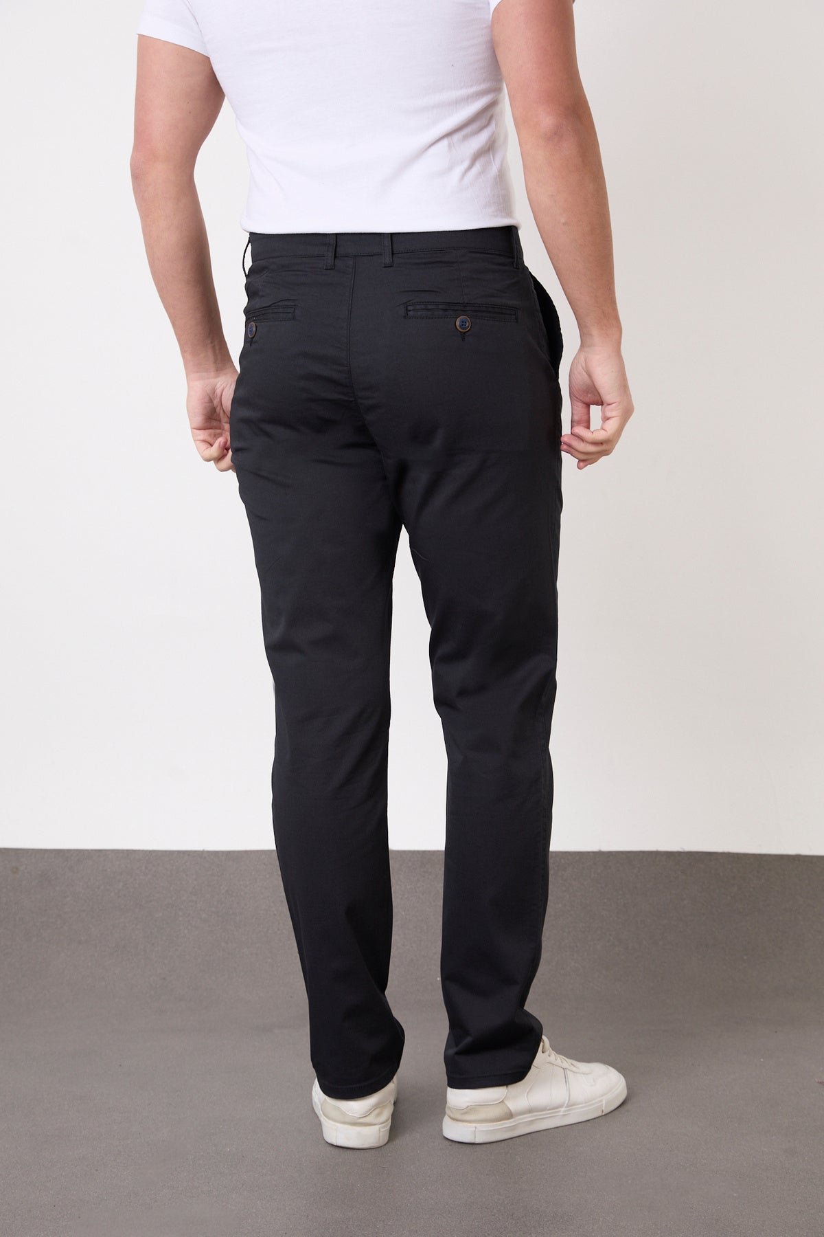 Erkek Regular Fit Geniş Kesim Likralı Pamuklu Chino Kanvas Pantolon - Lacivert