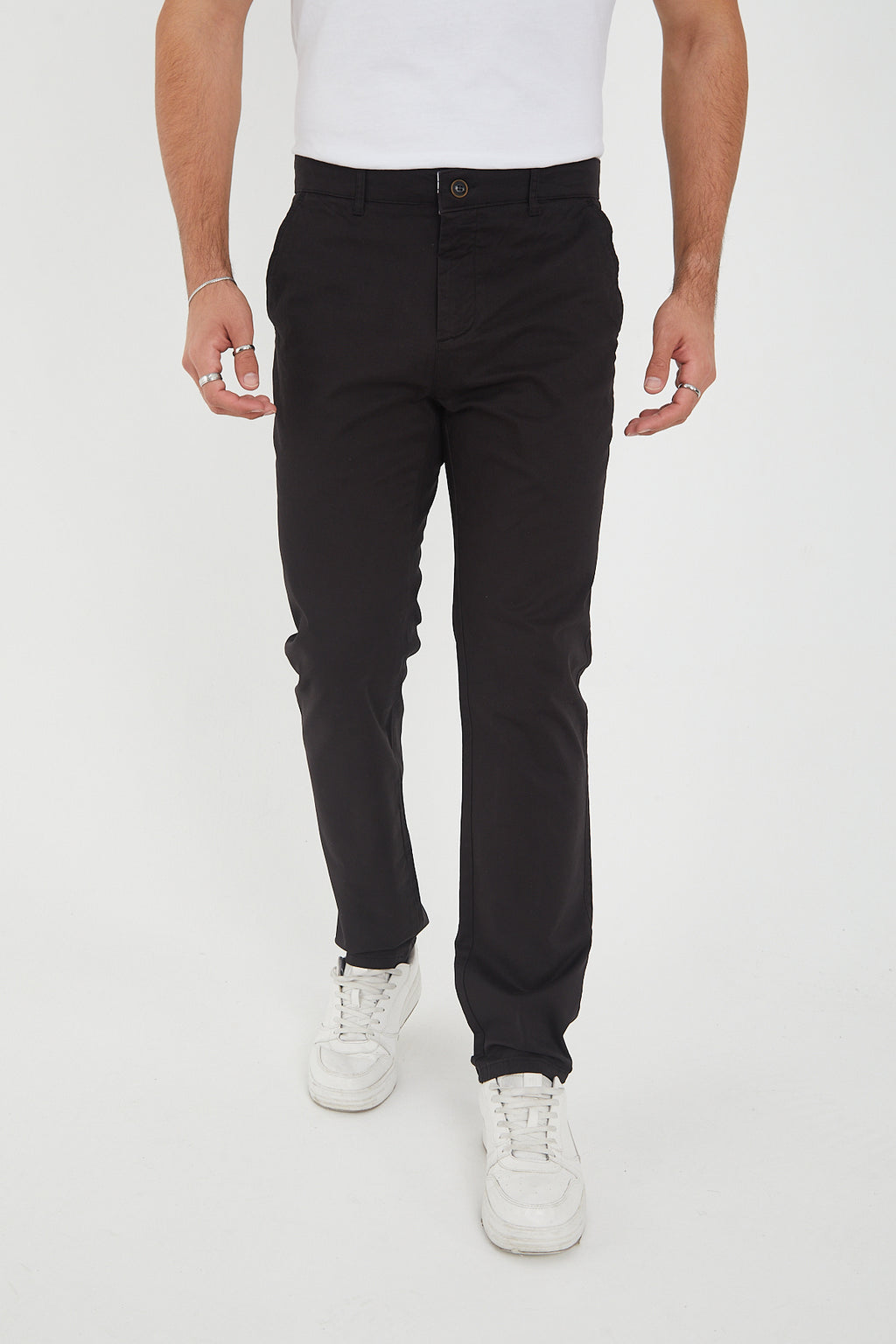 Erkek Kışlık Regular Fit Likralı Gabardin Chino Pantolon - Siyah