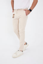 Erkek Mevsimlik Jogger Slim Fit Bel Yarım Lastikli Likralı Keten Pantolon - Taş