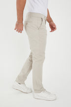 Erkek Kışlık Regular Fit Likralı Gabardin Chino Pantolon - Taş