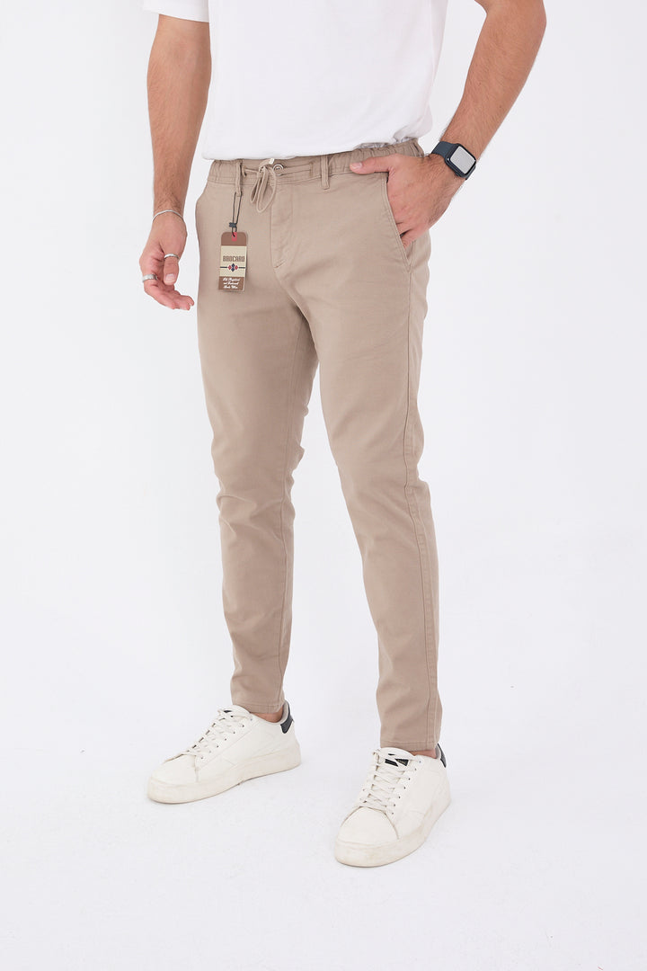 Erkek Mevsimlik Jogger Slim Fit Bel Yarım Lastikli Likralı Keten Pantolon - Bej