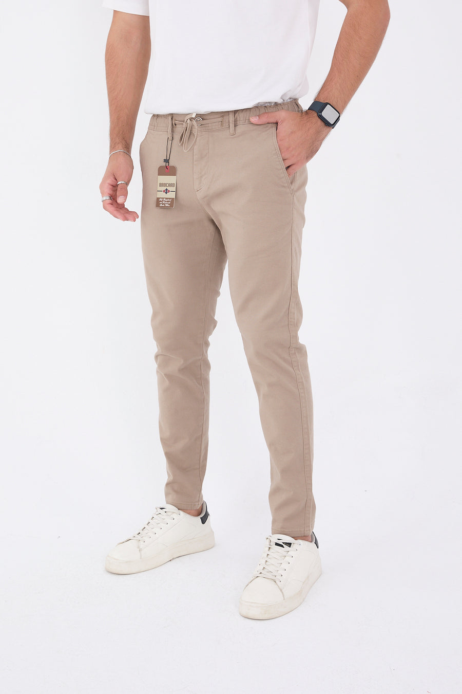 Erkek Mevsimlik Jogger Slim Fit Bel Yarım Lastikli Likralı Keten Pantolon - Bej