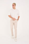 Erkek Slim Fit Dar Kesim Likralı Pamuklu Chino Kanvas Pantolon - Bej