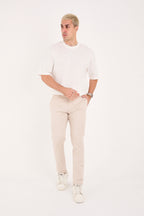 Erkek Slim Fit Dar Kesim Likralı Pamuklu Chino Kanvas Pantolon - Bej