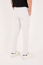 Erkek Slim Fit Dar Kesim Likralı Pamuklu Chino Kanvas Pantolon - Taş