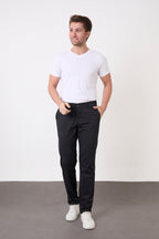 Erkek Regular Fit Geniş Kesim Likralı Pamuklu Chino Kanvas Pantolon - Lacivert