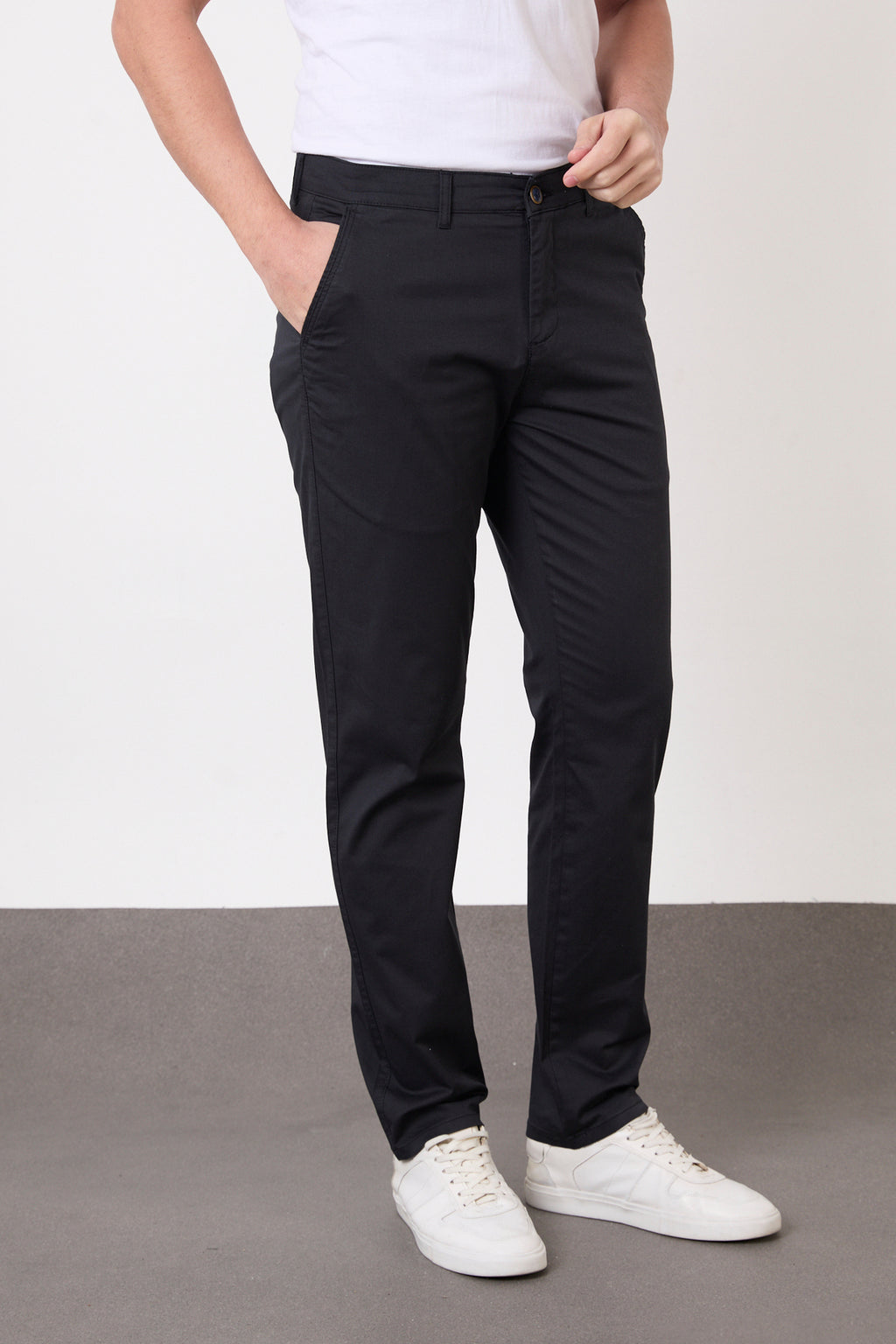 Erkek Regular Fit Geniş Kesim Likralı Pamuklu Chino Kanvas Pantolon - Lacivert