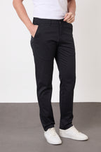Erkek Regular Fit Geniş Kesim Likralı Pamuklu Chino Kanvas Pantolon - Lacivert